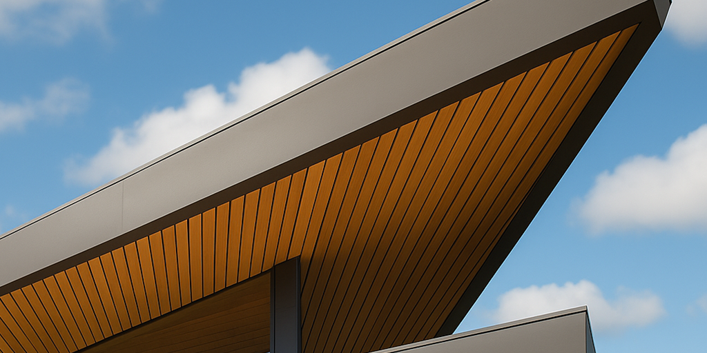 Wall Cladding exterior Tekno-Step instalado en fachada moderna, con acabado tipo madera y diseño arquitectónico resistente a la intemperie.