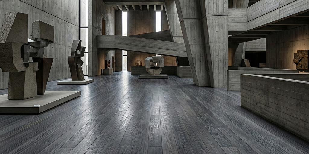 Piso vinílico SPC Tekno-Step con apariencia tipo concreto en espacio interior moderno