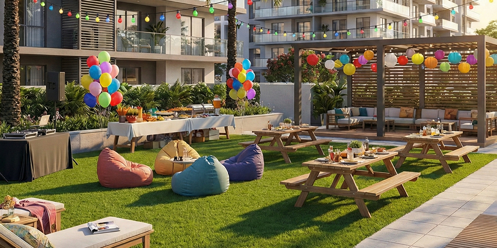 Espacio exterior residencial con soluciones Tekno-Step: pasto sintético decorativo, vigas WPC y mas.