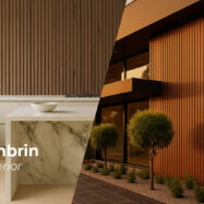 Lambrín para interior y exterior en muro moderno, revestimiento decorativo para paredes con acabado tipo madera Tekno-Step