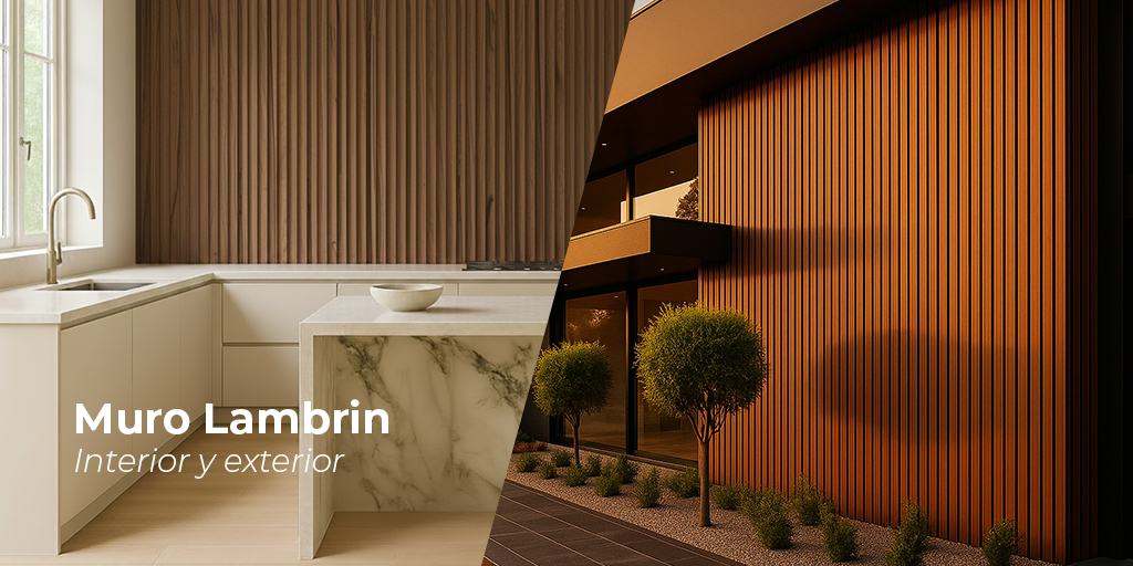 Lambrín para interior y exterior en muro moderno, revestimiento decorativo para paredes con acabado tipo madera Tekno-Step