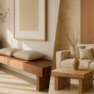 Sala moderna con piso laminado claro y decoración minimalista que amplía visualmente el espacio