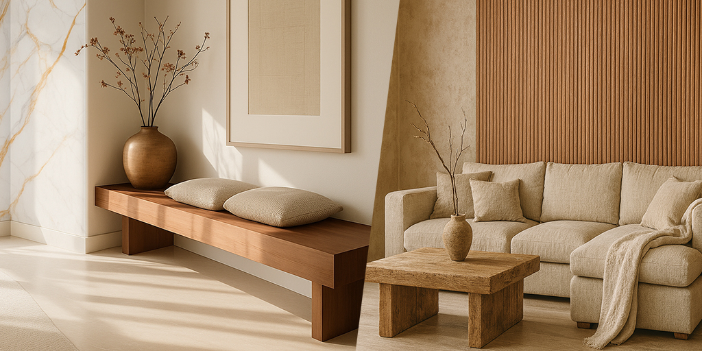Sala moderna con piso laminado claro y decoración minimalista que amplía visualmente el espacio